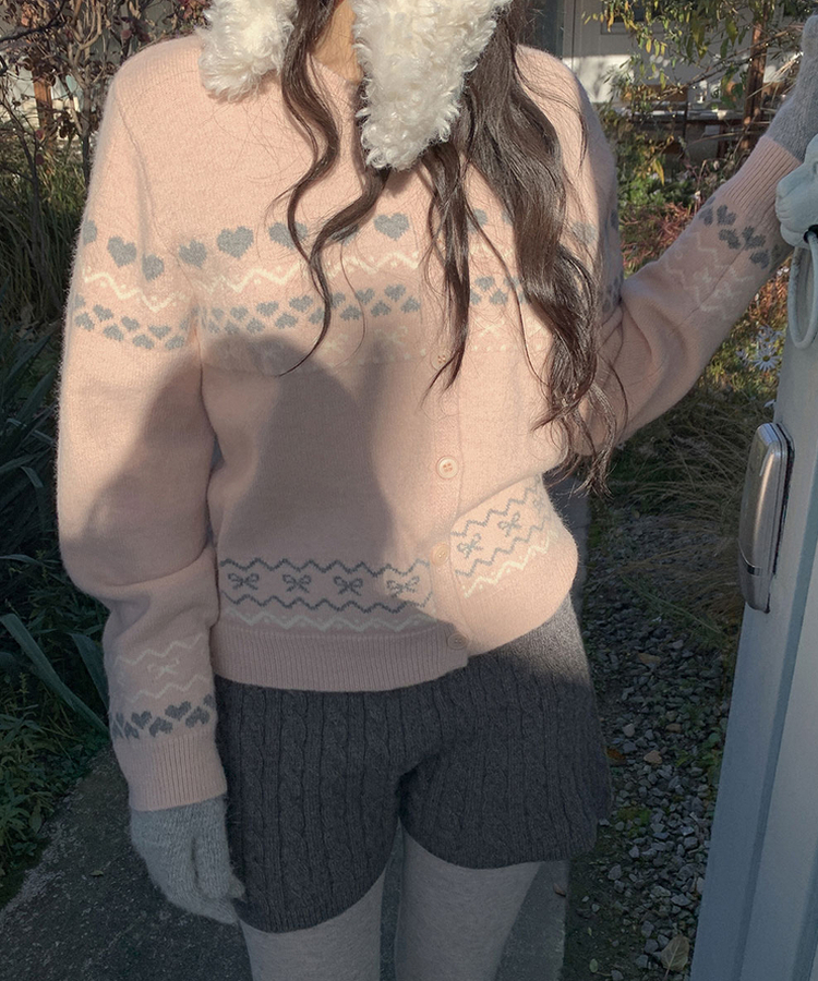 ウールノルディックラウンドニットカーディガン PINK