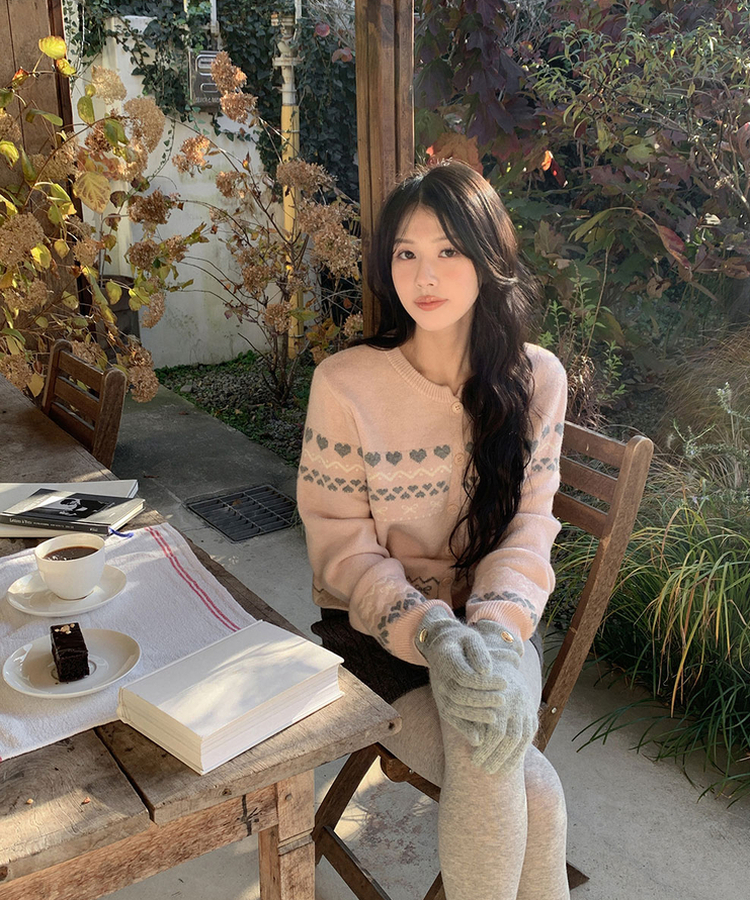 ウールノルディックラウンドニットカーディガン PINK