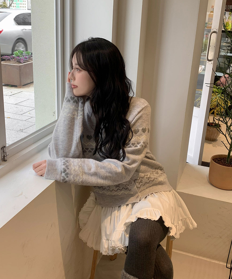 ウールノルディックラウンドニットカーディガン GRAY