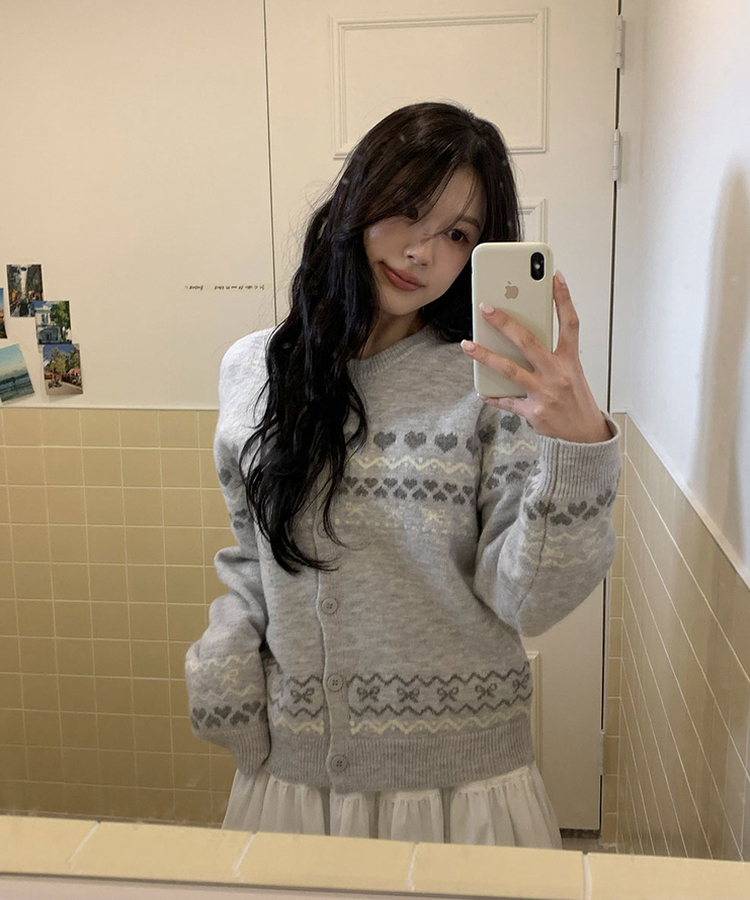 ウールノルディックラウンドニットカーディガン GRAY