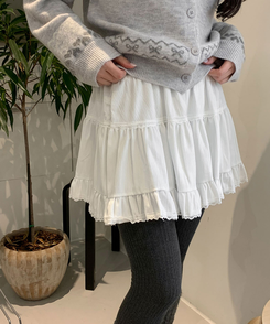 レーススエードミニティアードスカート IVORY