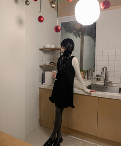 フリルレイヤードミニワンピース BLACK