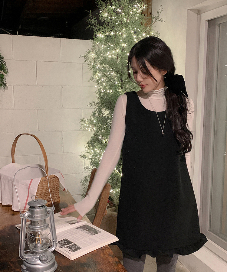 フリルレイヤードミニワンピース BLACK