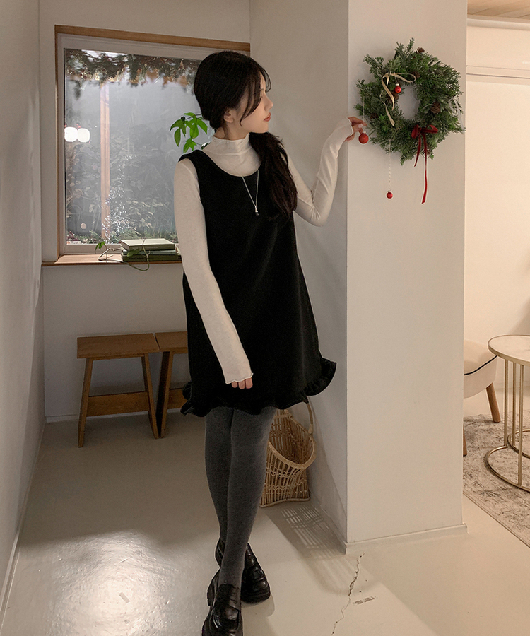 フリルレイヤードミニワンピース BLACK