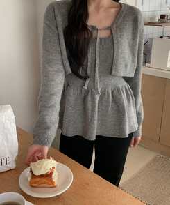 【SET】キャミソール ボレロニットカーディガン GRAY