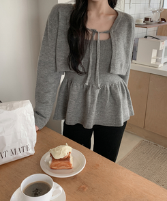 【SET】キャミソール ボレロニットカーディガン GRAY