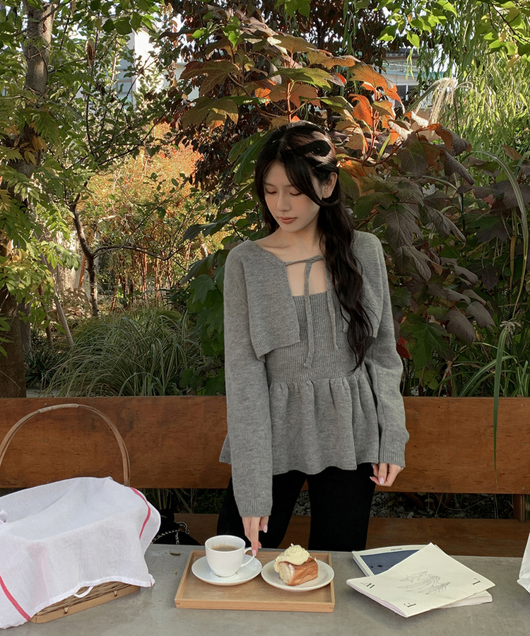 【SET】キャミソール ボレロニットカーディガン GRAY