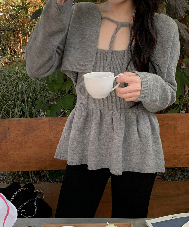 【SET】キャミソール ボレロニットカーディガン GRAY