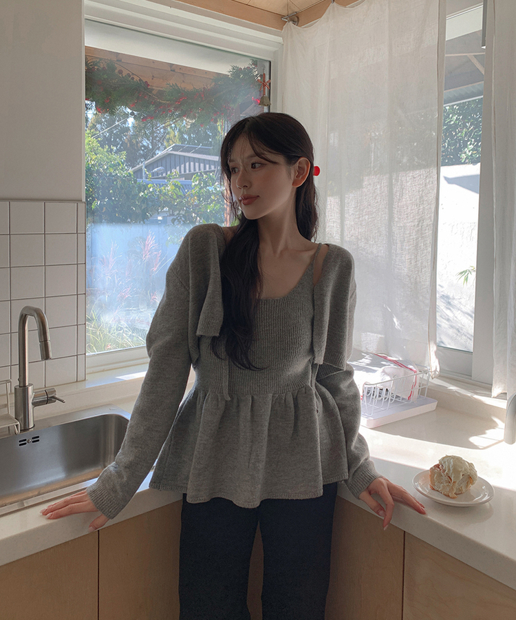 【SET】キャミソール ボレロニットカーディガン GRAY