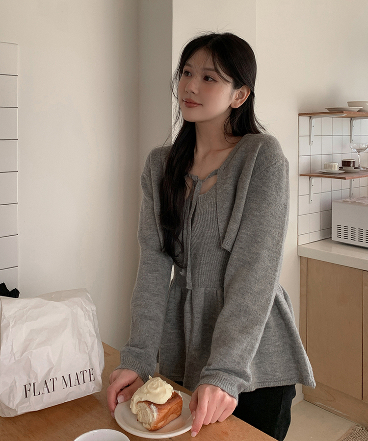 【SET】キャミソール ボレロニットカーディガン GRAY