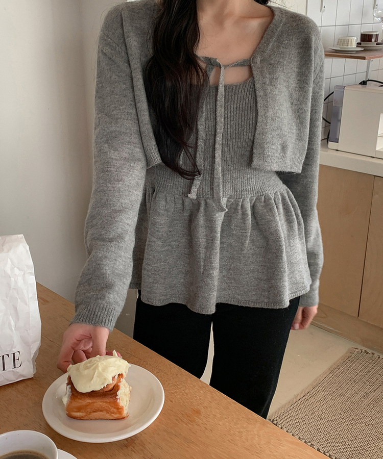 【SET】キャミソール ボレロニットカーディガン GRAY