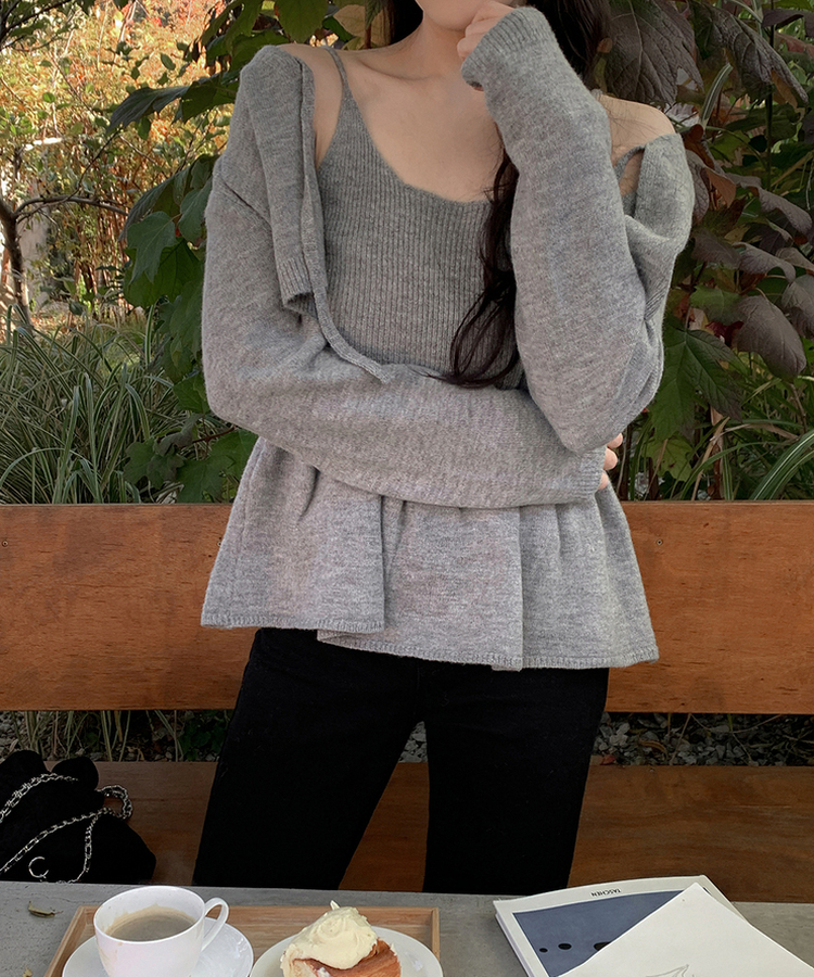 【SET】キャミソール ボレロニットカーディガン GRAY