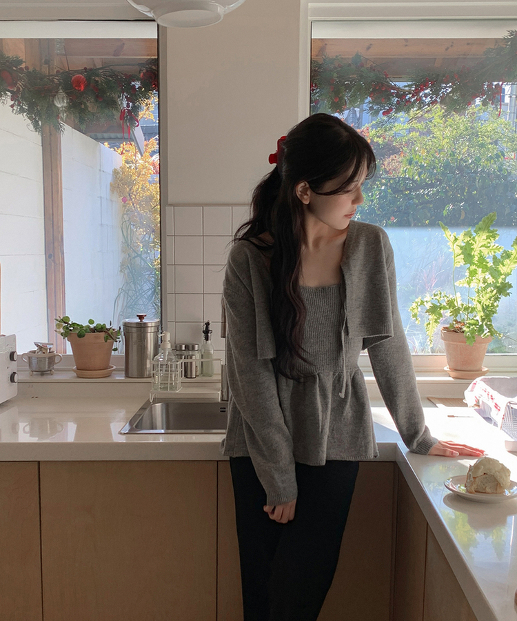 【SET】キャミソール ボレロニットカーディガン GRAY