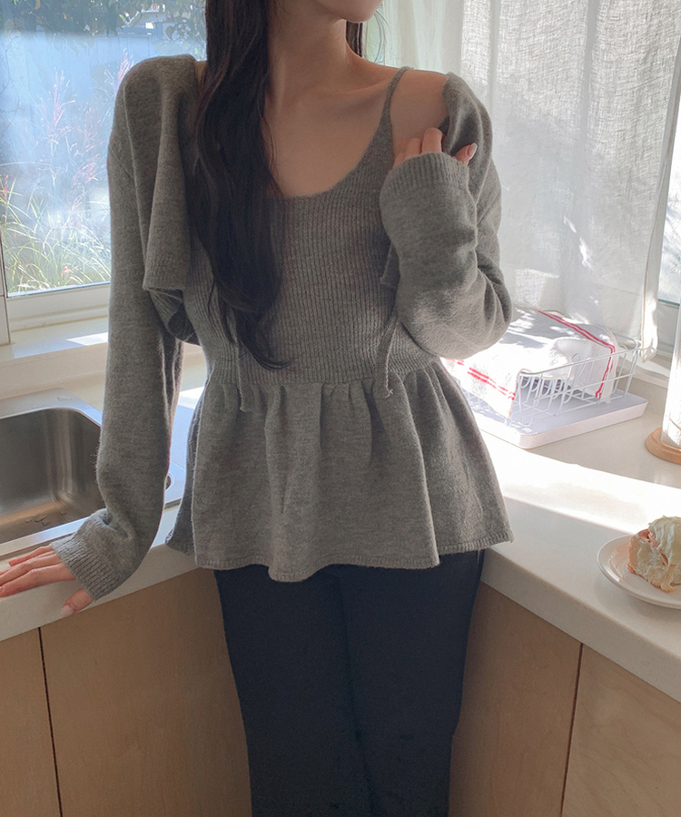 【SET】キャミソール ボレロニットカーディガン GRAY