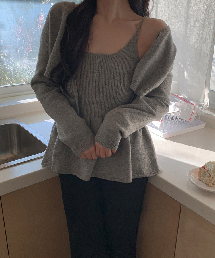 【SET】キャミソール ボレロニットカーディガン GRAY