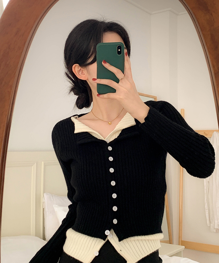 트윈 블렌드 니트 슬림핏 가디건 블랙