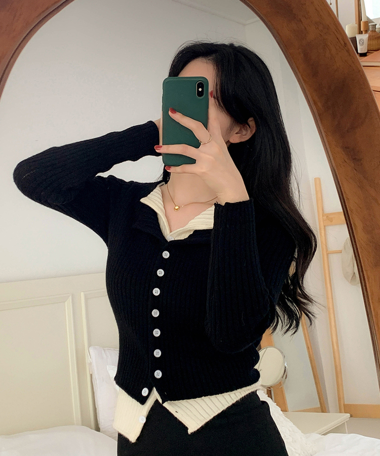 트윈 블렌드 니트 슬림핏 가디건 블랙