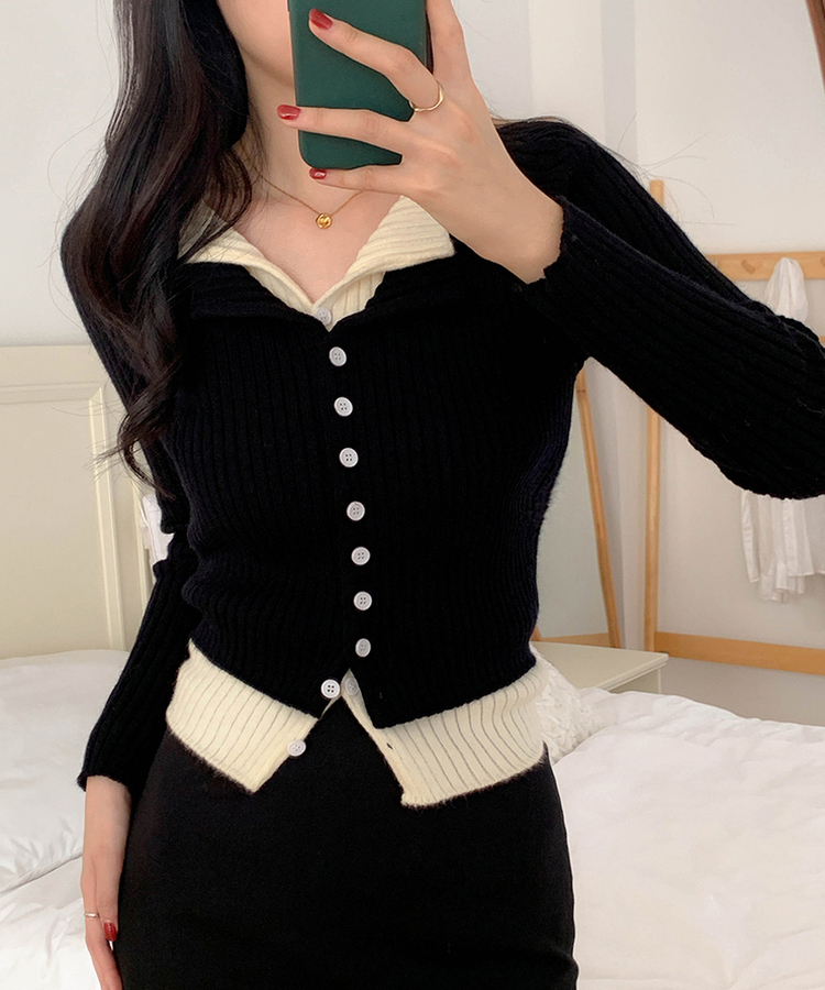 트윈 블렌드 니트 슬림핏 가디건 블랙