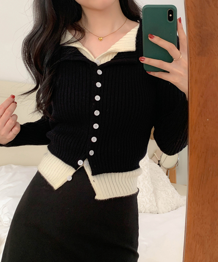 트윈 블렌드 니트 슬림핏 가디건 블랙