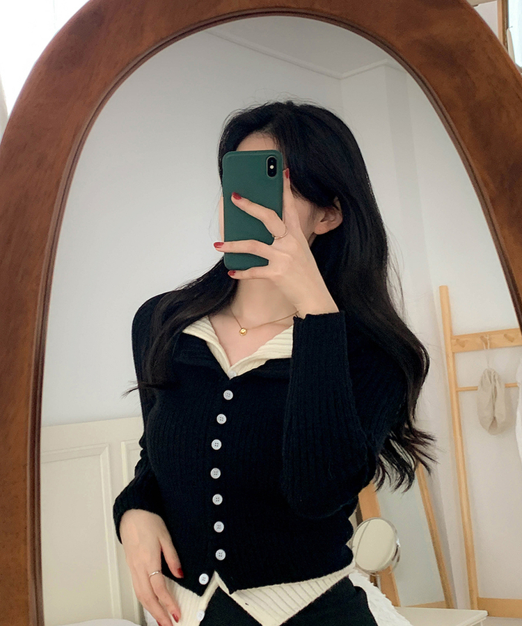 트윈 블렌드 니트 슬림핏 가디건 블랙