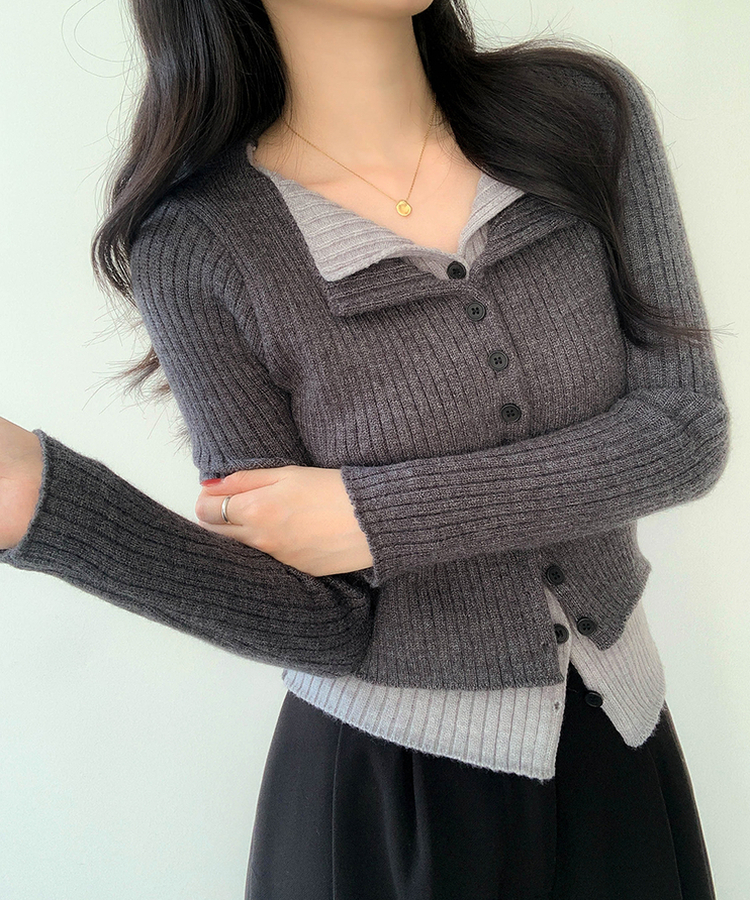 트윈 블렌드 니트 슬림핏 가디건 챠콜