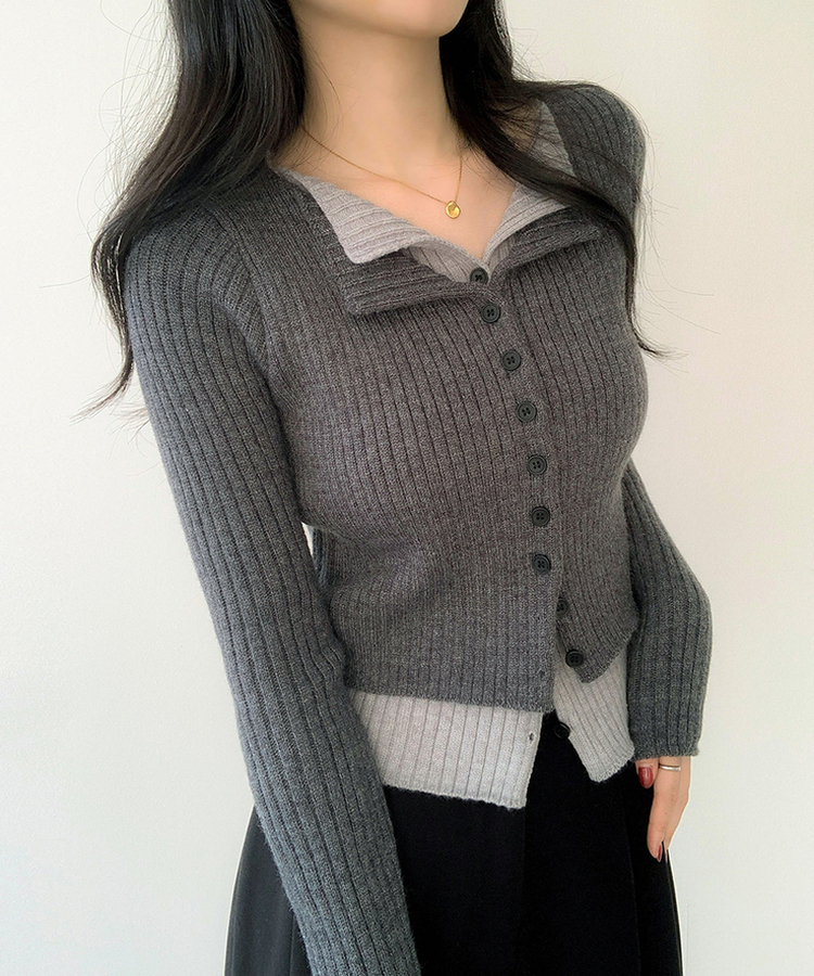 트윈 블렌드 니트 슬림핏 가디건 챠콜