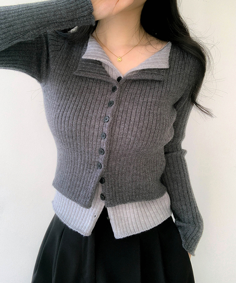 트윈 블렌드 니트 슬림핏 가디건 챠콜