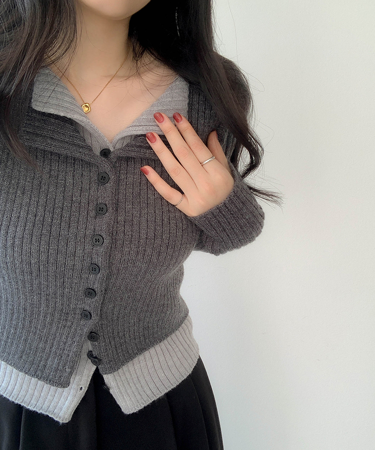 트윈 블렌드 니트 슬림핏 가디건 챠콜