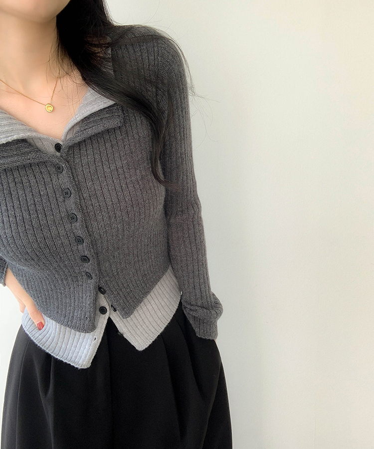 트윈 블렌드 니트 슬림핏 가디건 챠콜