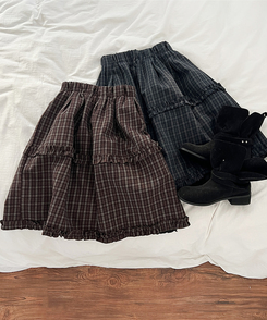 フリルビンテージチェックミディスカート