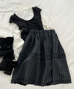 フリルビンテージチェックミディスカート