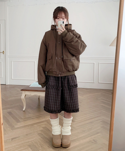 フリルビンテージチェックミディスカート BROWN