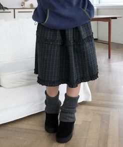 フリルビンテージチェックミディスカート CHARCOAL