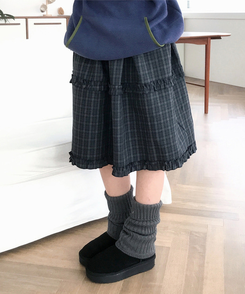 フリルビンテージチェックミディスカート CHARCOAL
