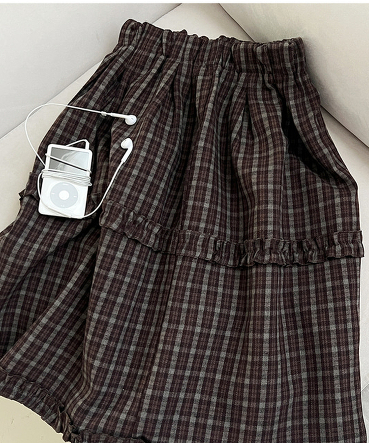 フリルビンテージチェックミディスカート