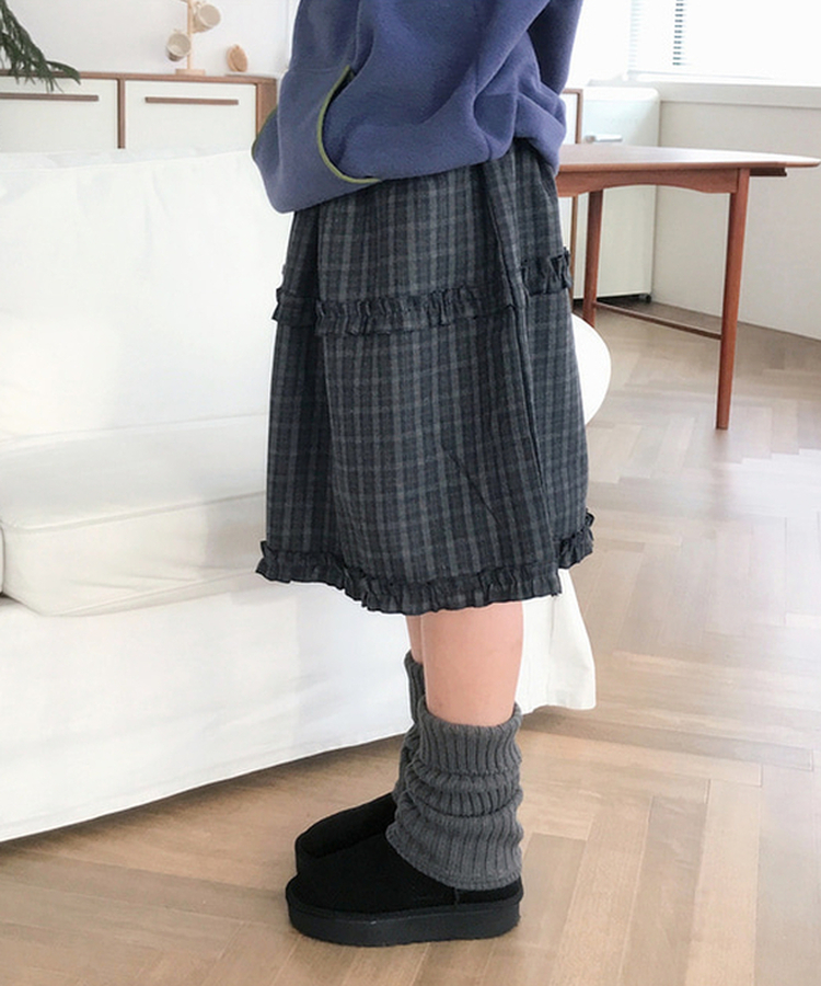 フリルビンテージチェックミディスカート CHARCOAL