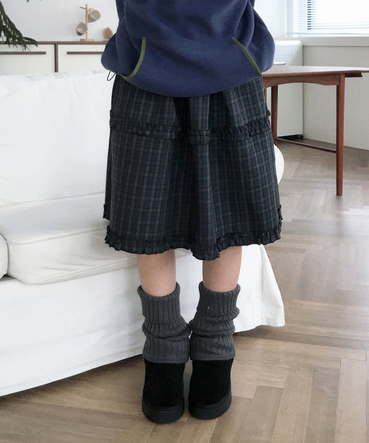 フリルビンテージチェックミディスカート CHARCOAL
