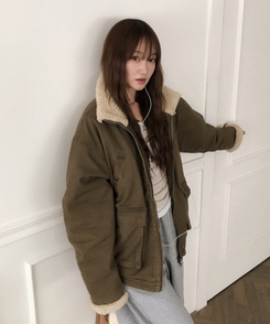 ウォッシングハイネックウールファージャケット BEIGE