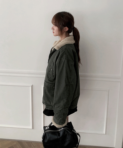 ウォッシングハイネックウールファージャケット KHAKI