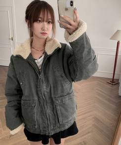 ウォッシングハイネックウールファージャケット KHAKI