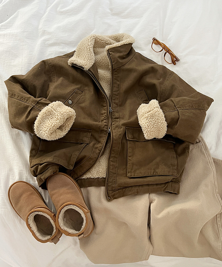 ウォッシングハイネックウールファージャケット