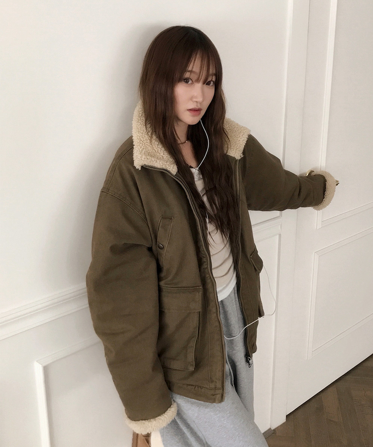 ウォッシングハイネックウールファージャケット BEIGE