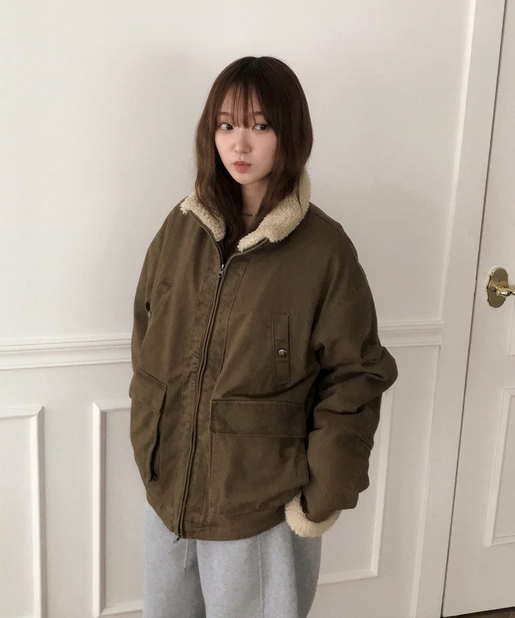 ウォッシングハイネックウールファージャケット BEIGE