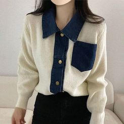 デニムポケットニットカーディガン(5color) IVORY