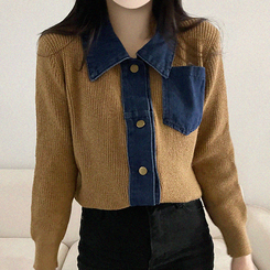 デニムポケットニットカーディガン(5color) BEIGE