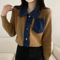 デニムポケットニットカーディガン(5color) BEIGE