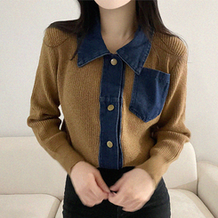 デニムポケットニットカーディガン(5color) BEIGE