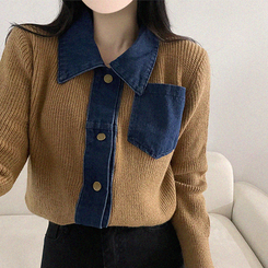 デニムポケットニットカーディガン(5color) BEIGE