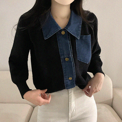 デニムポケットニットカーディガン(5color) BLACK