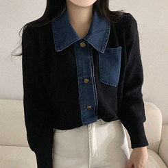 デニムポケットニットカーディガン(5color) BLACK